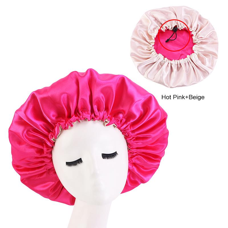 Women Satin Solid Sleeping Hat Night Sleep Cap for Women Shower Caps Waterproof Solid Sleeping Hair Bonnets Adjustable Cap