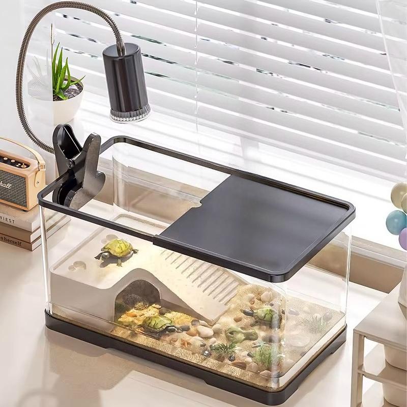 Pet Turtle Tank with Basking Platform Desktop Aquarium for Small Turtles Home Ecological Habitat Terrarium Living Room Decor