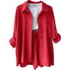 European and American Women's Crinkle Lapel Shirt & High Waist Shorts Two-Piece Set