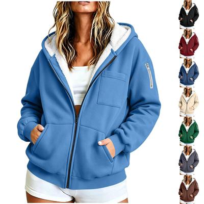 Women's Color Zip Up Hoodie with Pockets, Long Sleeve Casual Jacket