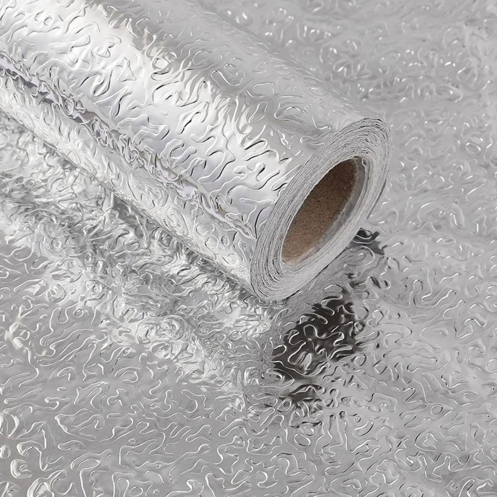 1 Roll Self Adhesive Oil-proof Wallpaper Aluminum Foil Cabinet Contact Paper  Desk Floor