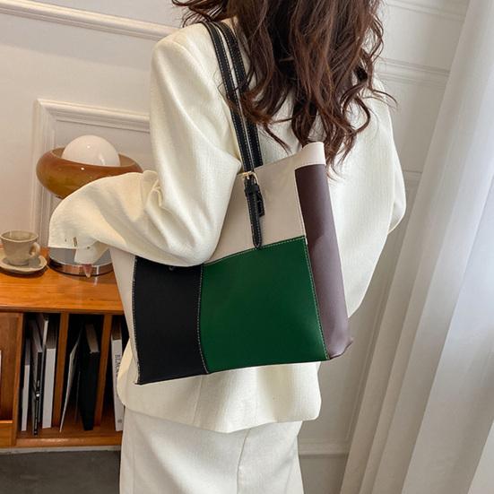 Color Block Tote Bag Large Capacity Handbag Stylish Commuter Shoulder Bag Tote Purse for Women Work Daily Life Parties Dating