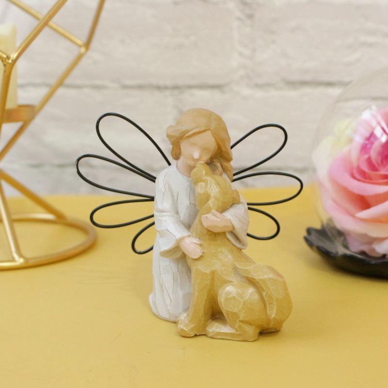 Girl and Dog Statue Ornaments, Hand-painted Angel Decorations for Home and Office Desktops, Resin Handicrafts