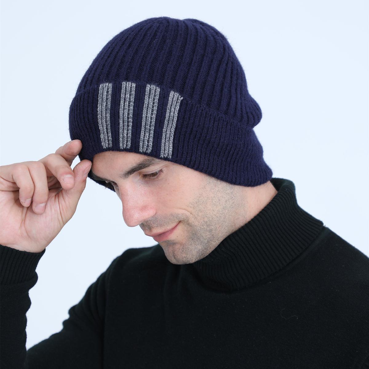 

Модный мужской новый плюс флисовый вязаный пуловер, осенне-зимняя теплая велосипедная полосатая защитная кепка для ушей one size тёмно-синий