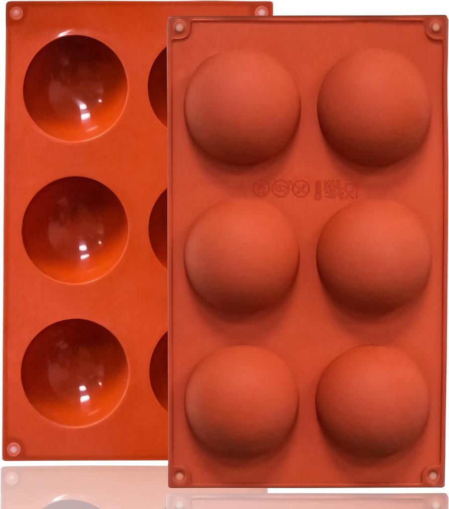 6 Holes Medium Semi Sphere Silicone Molds, 2 Packs Half Sphere Silicone Baking Molds for Making Chocolate, Cake, Jelly, Dome Mousse