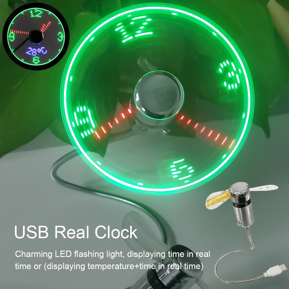 Clock Fans DC 5V Metal Mini Fan Real Time Display LED Clock Fan Portable USB Gadgets Hand Flexible Gooseneck Small Glowing Clock