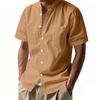 Men's Solid Color Classic Loose Linen Carburean Stand-up Collar Short-sleeved Sporty Casual Shirt Top