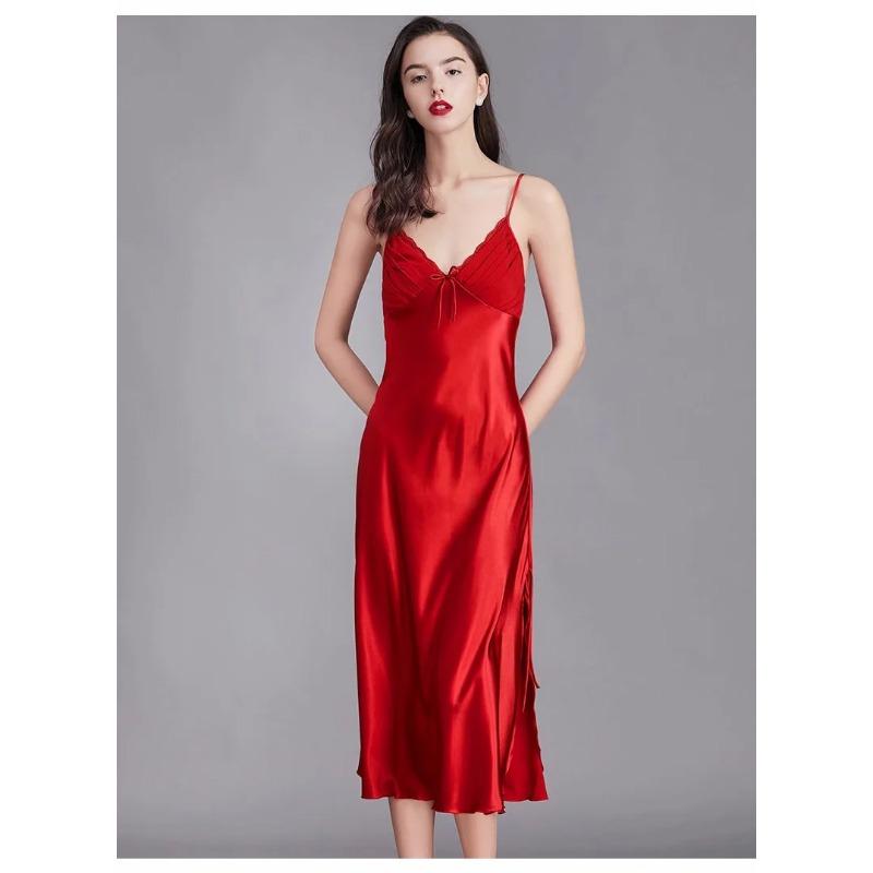Mulberry Silk Satin Women's Nightgown Sleeveless Sexy Suspender Nightgown V-neck Home Wear Women's Nightgown Dress