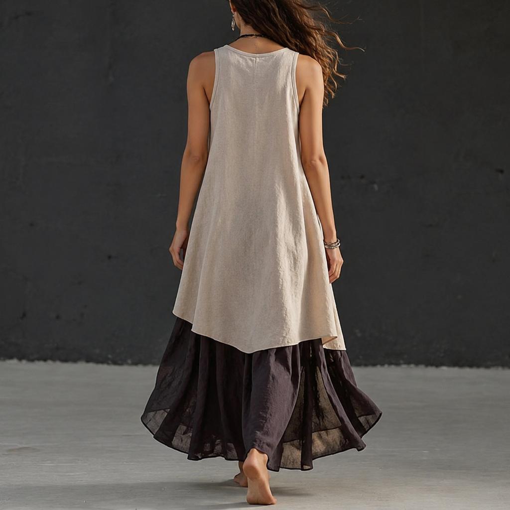 Women's Color Loose Fit Sleeveless V-Neck Maxi Dress, Casual Tank Dress