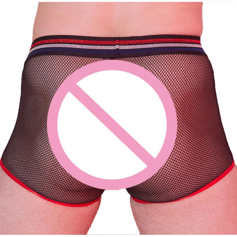 Men'S Mesh Boxer Hollow Out Sheer See Through High Elastic Man Panties Lift Butt U Convex Pouch Underwear Lingerie