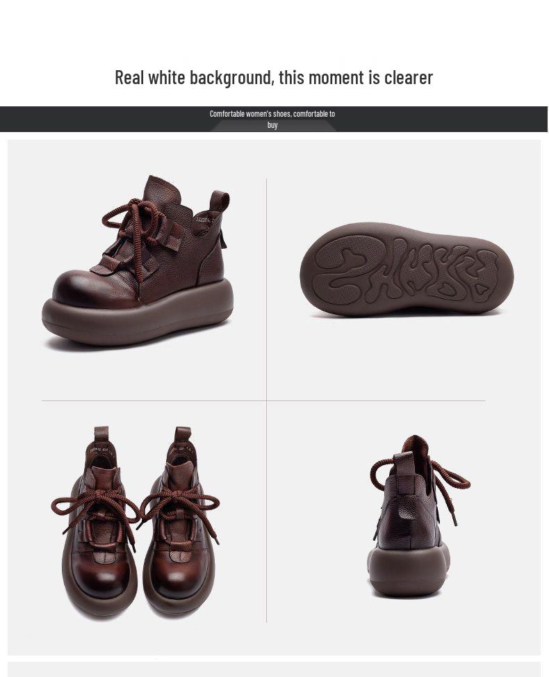 Genuine Soft Leather Martin Boots - Warm, Stylish & Versatile Retro Ankle Boots for Women, with Thick Platform Sole.