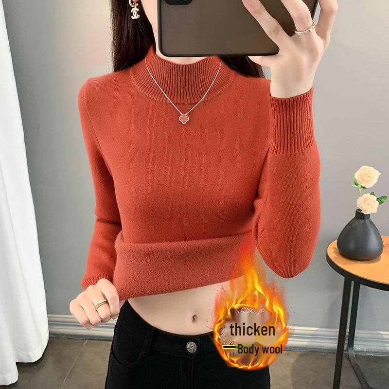 Women's Plus Velvet Warm Knit Sweater, High Collar, Long Sleeve, Thick Inner Layer - 2025 Autumn/Winter Collection