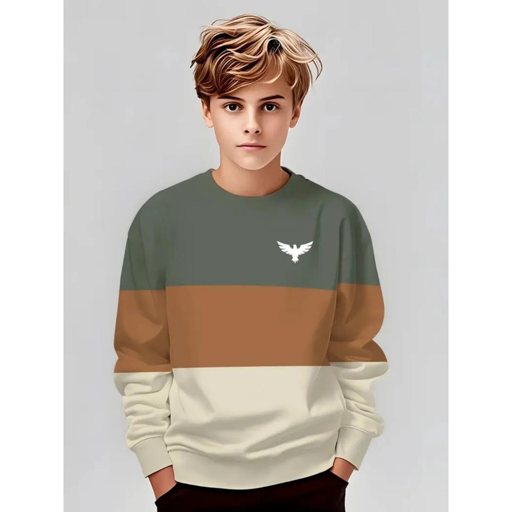 Lente en Herfst Ronde Hals Gestreept Kleurblokkerend 3D Geprint Top Modieus Casual Klassiek Lange Mouw Kinder Jongens T-shirts