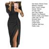Women Formal Dress Shiny Bright Surface Off Shoulder Sexy Dress Pleated High Waist Lady Split Bodycon Dress for Party Banquet Wedding