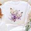 2026 Lady Women Purple Floral Butterfly Printed Women T Shirt New White T Shirt Harajuku Casual Cute Graphic Tee Shirt Female