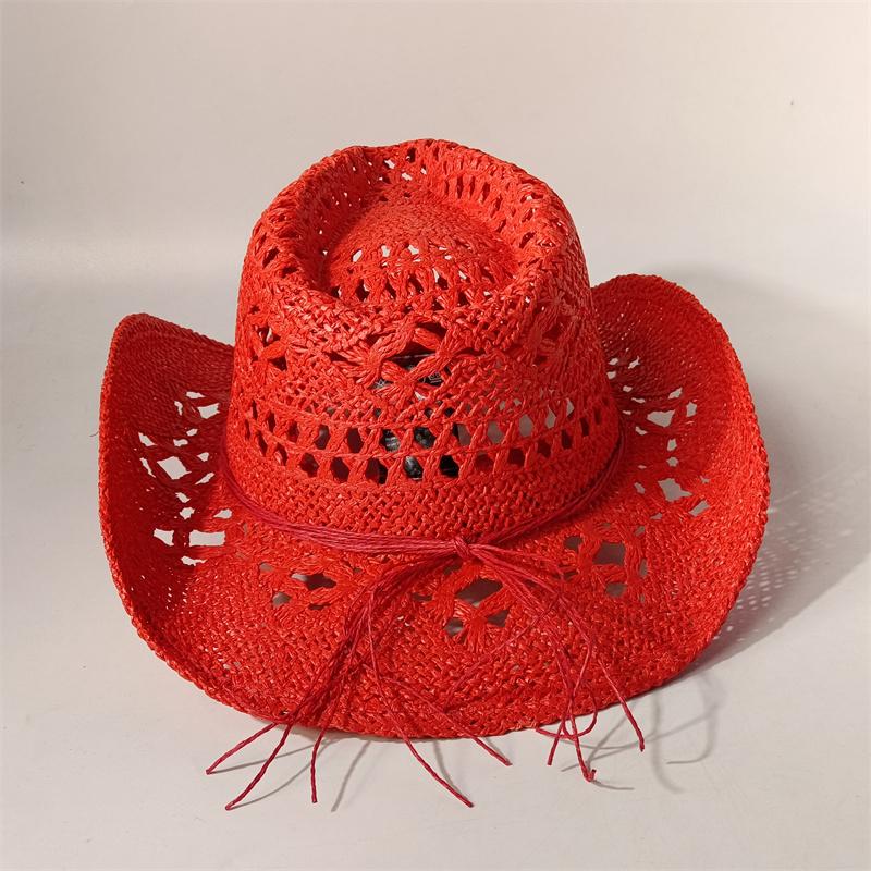 Vintage Summer Beach Bohemian Straw Hat Shell Women Men Western Cowboy Hats Wooden Beads Hollow Out Sun Hat Holiday Cap