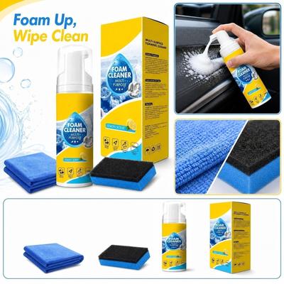 Multi-Purpose Foam Cleaner 150ml with Sponge and Cloth Set Suitable for Car Interior Exterior and Household Cleaning Tasks