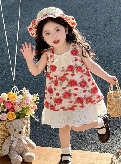Sweet Floral Spaghetti Strap Princess Dress For Toddler Girls Summer Cute Patchwork Party Sundress