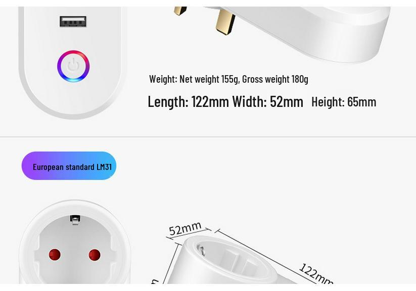Smart WiFi Socket: USB, US/UK/EU/BR/IL/IT Compatibility