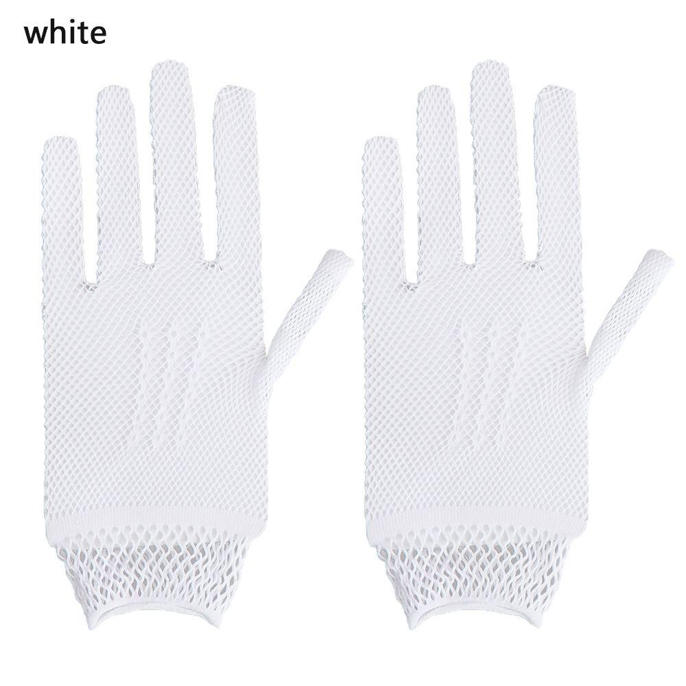 

Costume Wedding White Black Nylon Uv-proof Driving Mesh Fishnet Gloves Bride Mittens Lace Finger белый
