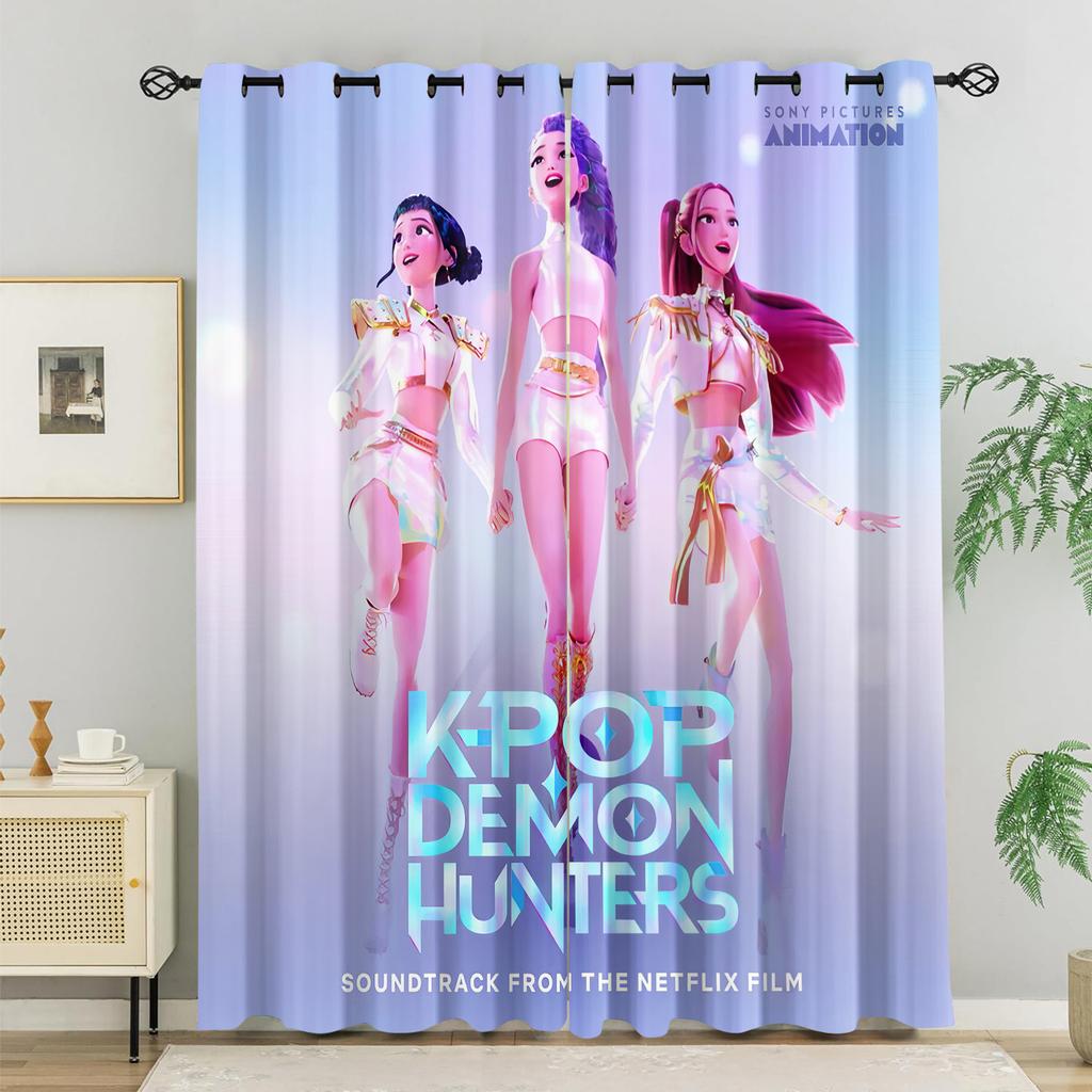 2 Bucăți Perdele Blackout Imprimate K-Pop Demon Hunters Potrivite Pentru Dormitor Sufragerie Birou Baie Decor Mașină Lavabile