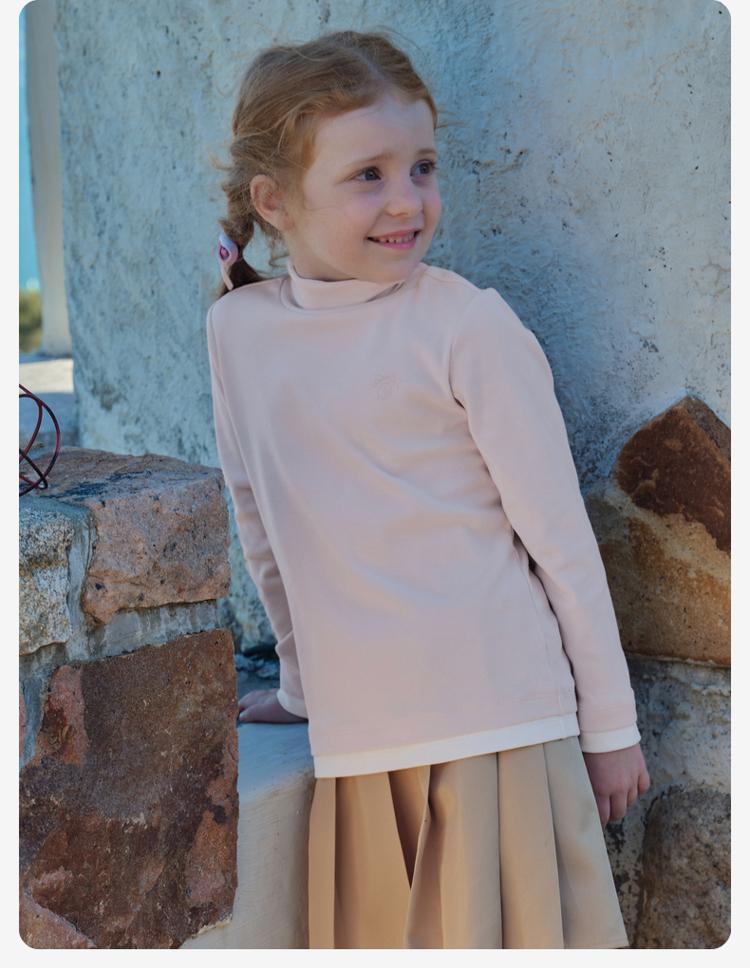 David Bella Girls' Antibacterial and Mite Proof Bottom Shirt Winter Clothing New Mid To Large Children's High Collar Top Children's T-shirt