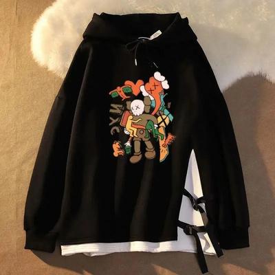 Padded Large Size Sweater Women's Fall and Winter Warm Fake Two Pieces Cartoon Hooded Sweater Casual Sports Versatile Pullover Tops