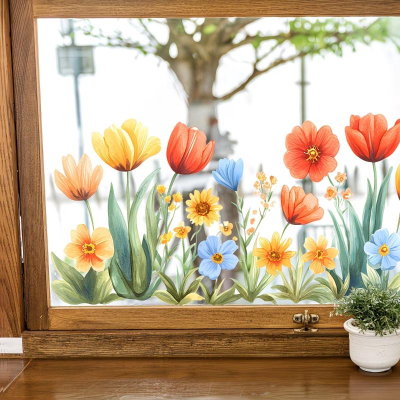 Fresh Floral Wall Sticker Waterproof Removable Peel & Stick Decal for Bathroom Sink Backsplash Home Wall Decor