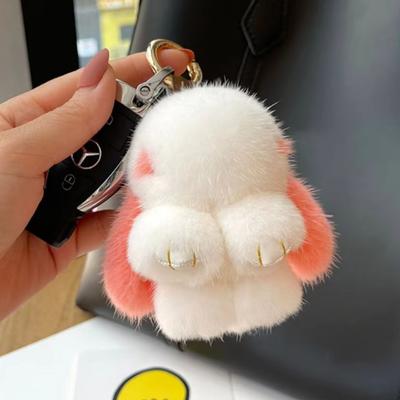 Cute Bunny Doll Plush Keychain Fashion Soft Fluffy Backpack Pendant Home Car Decoration Gift Toy Real Mink Fur Rabbit Keychains