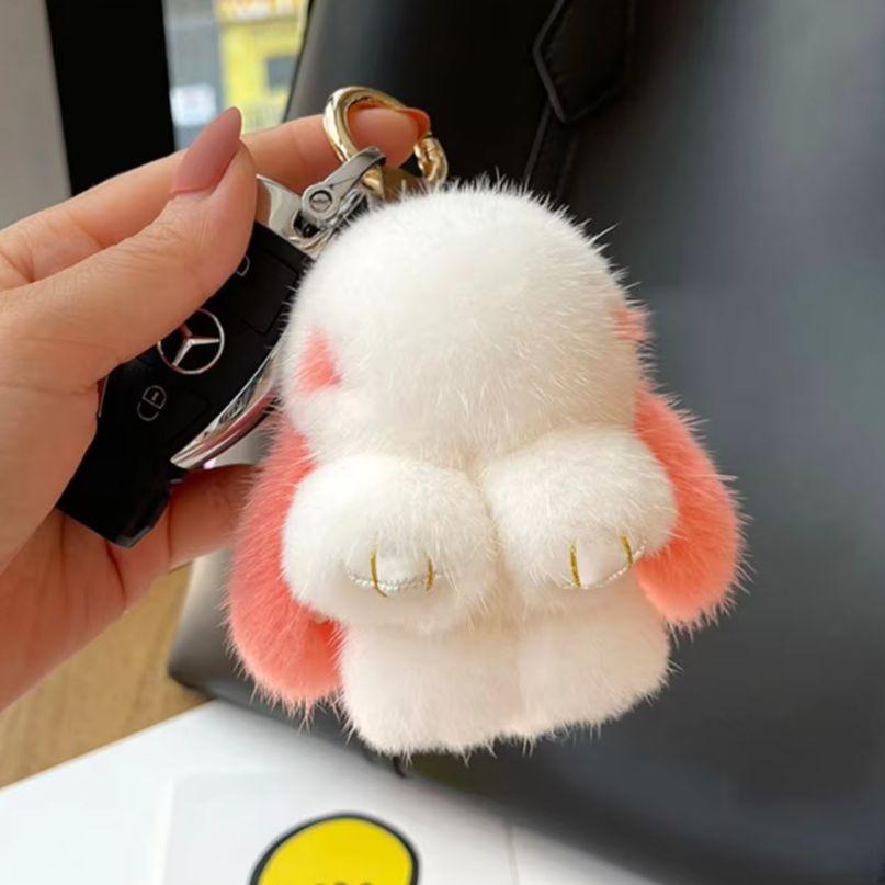 Cute Bunny Doll Plush Keychain Fashion Soft Fluffy Backpack Pendant Home Car Decoration Gift Toy Real Mink Fur Rabbit Keychains