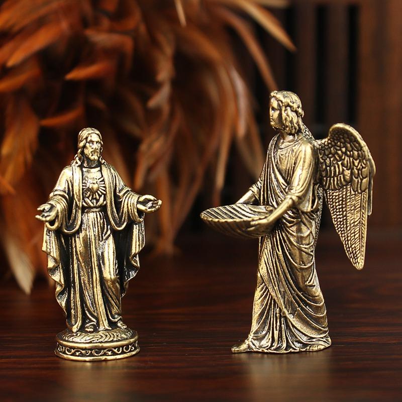 Brass God Statue Handmade Vintage Craft Figurine Retro Ornament For Home Living Room Art Decor Small Copper Collectible Statue