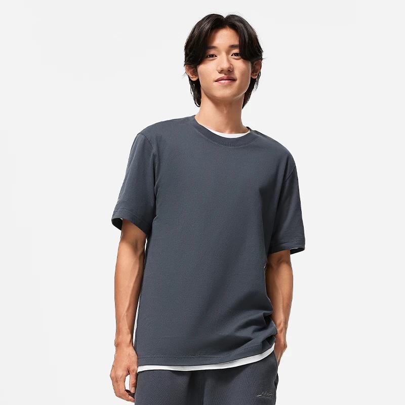 Li Ning China Color Series Solid Round Neck Casual Loose Short Sleeve Drop Shoulder T-Shirt Men T-Shirts Cold-Sand-Black AHST587-6