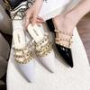 Women Slippers Rivets Straps Slippers Pointy Toe Fashion Shoes Daily Spongy Flats Shiny Matte Hand Made Promotion Slides Women