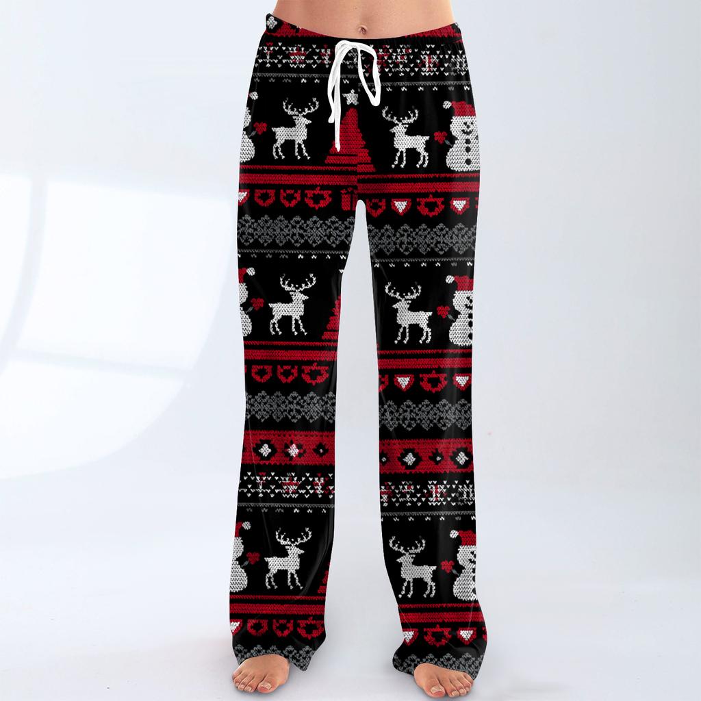 Women's Drawstring Christmas Printed Casual Pants