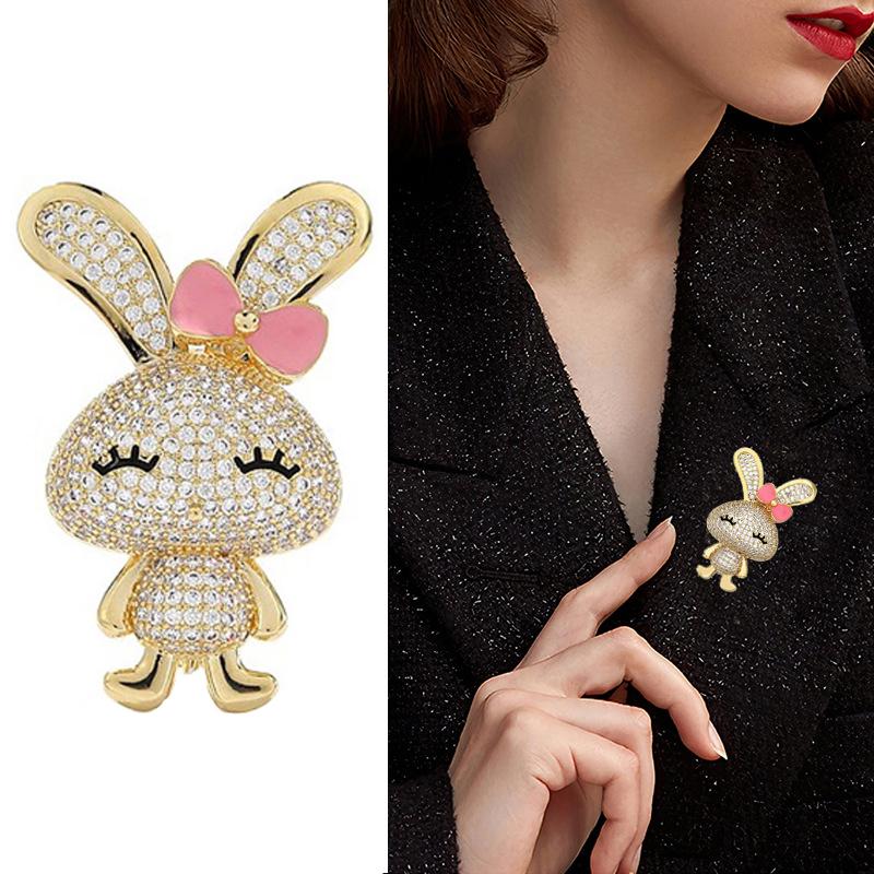 Cute Animal Studded Rabbit Brooches For Women Clothing Coat Jewelry Accessries