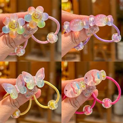 2PCS Filles Élastiques Cheveux Fleurs Colorées & Papillons Accessoires Cheveux Chouchous Enfants Coiffure Bébé