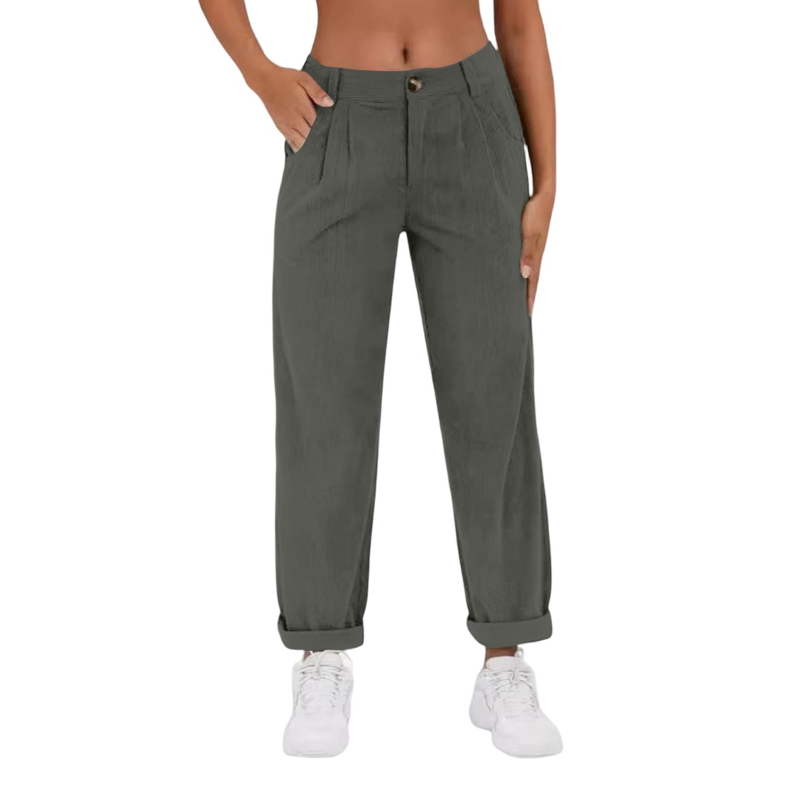 

Ladies Fashionable Color Straight Leg Pants With High Waist Drawstring Pockets And Elastic Waist Casual Pants XL