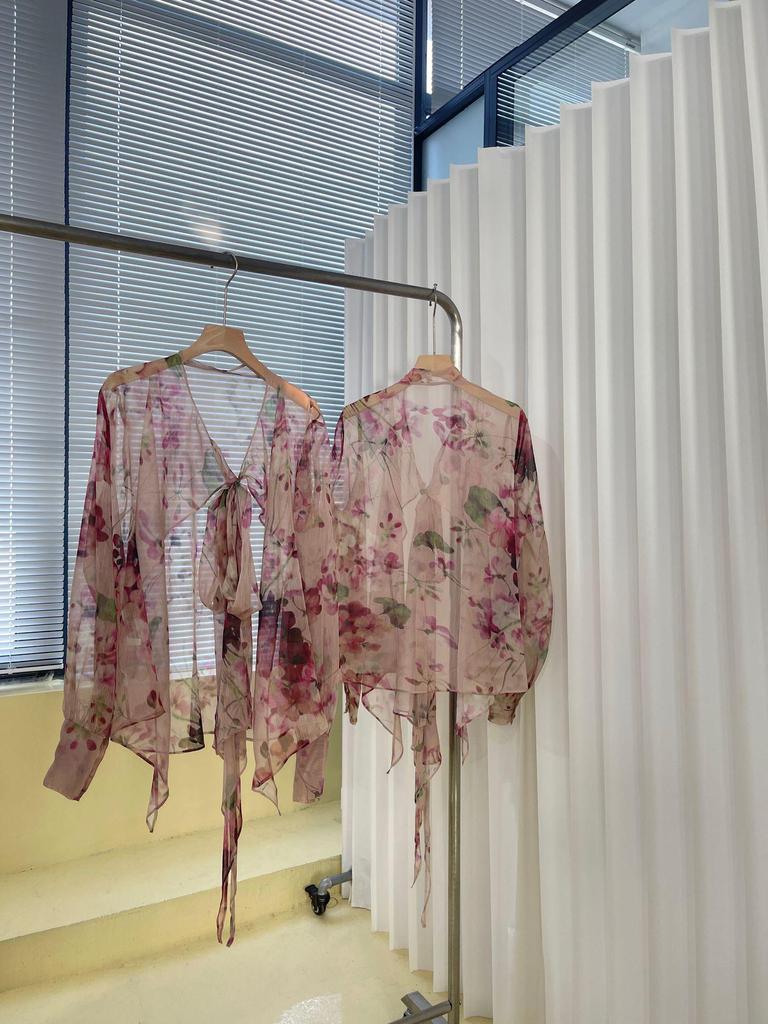 2023 Summer Imitation Silk Printed Shirt Top