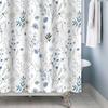 1Pc White Blue Floral Shower Curtain, Botanical Herb Wildflower Bouquet Dragonfly Waterproof Shower Curtain, Polyester Fabric