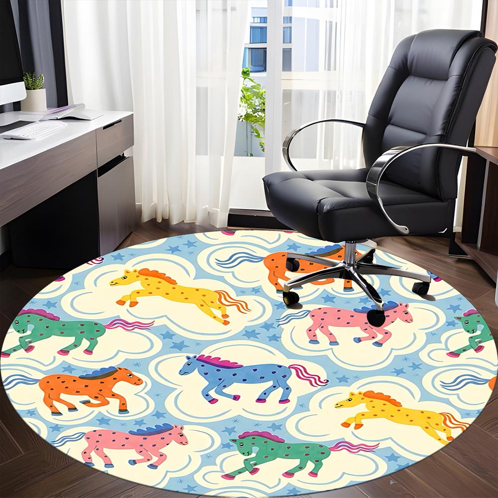 1pc Horse Pattern Office Round Rug, Non-slip, Soft and Durable Office Rug for Interior Decoration, Perfect for Office, Beautiful Decoration yy26032304