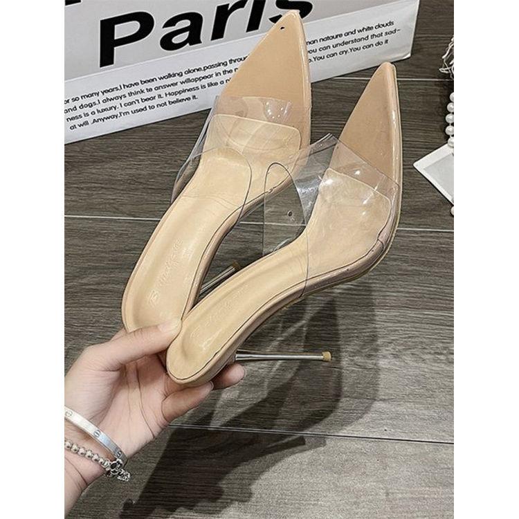 Slim Heel Pure Irresistible Beautiful Women Slippers 2025 New Sexy Transparent Belt Sandals High Heels Foreign Cool Slippers