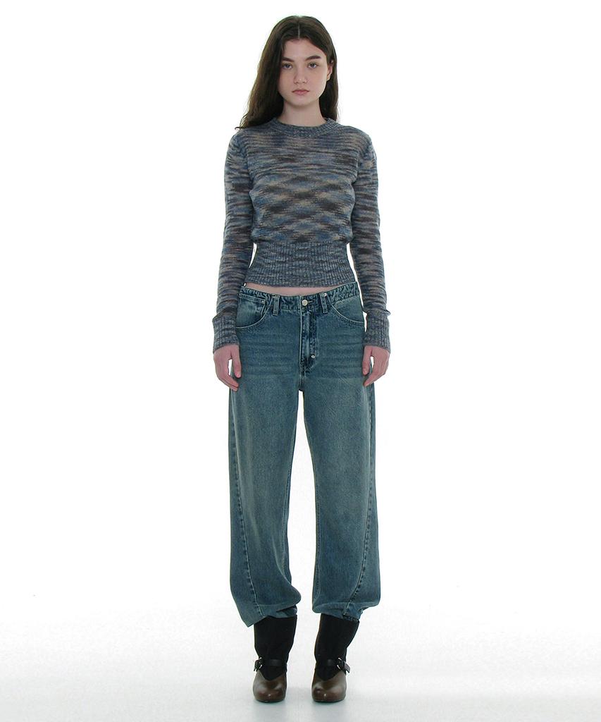 PARTIMENTO WOMEN Sheer Wide Rib Knit Crew Neck_Mix Navy