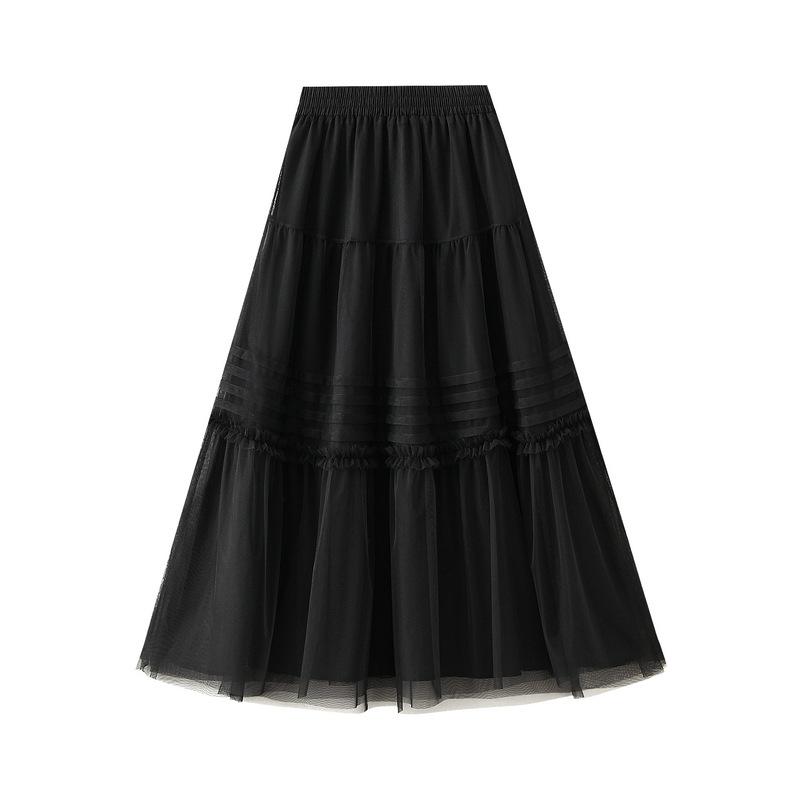Maxi Tulle Skirts for Women Flowy Ruffle High Waisted Tiered Layered Mesh Tutu Skirt Women s A Line Fairy Tiered Skirt Midi Elastic Waist Long Skirt One size чёрный