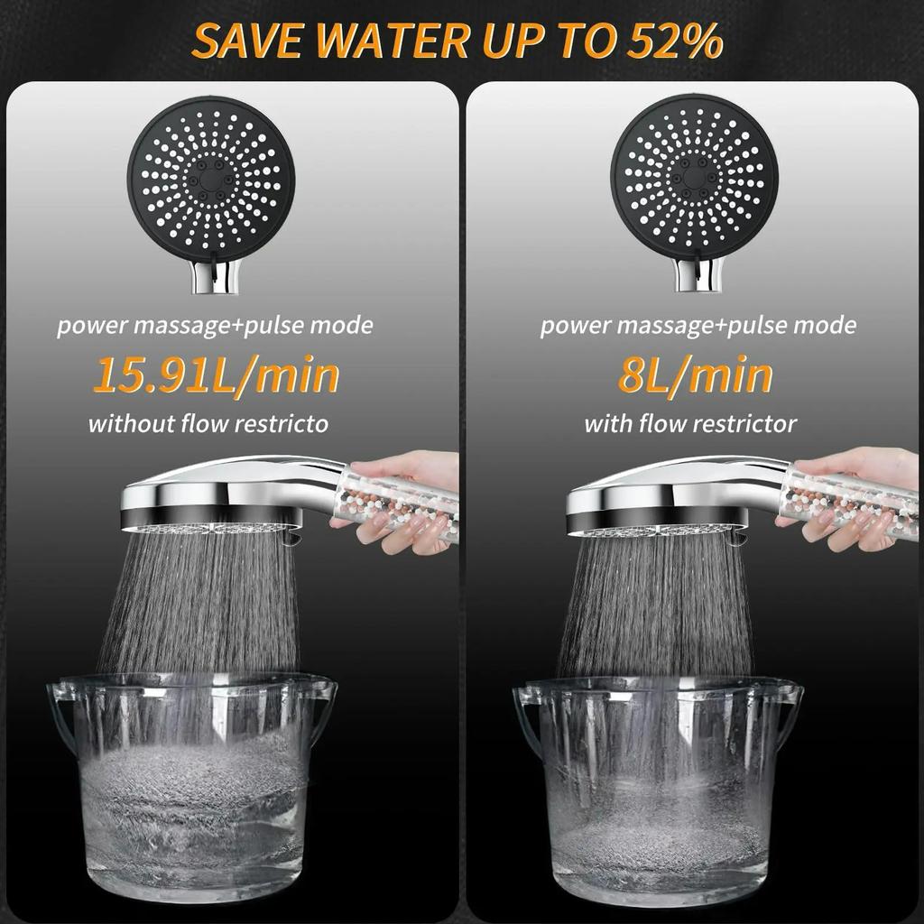 Adjustment 5-speed Water Filter Shower Head High Pressure Negative Ion Hard Water Softening Shower Head Set