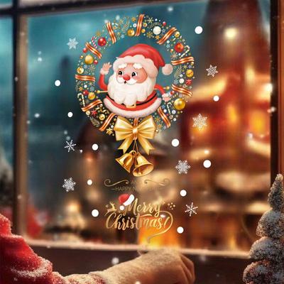 Haftende Weihnachtsfensteraufkleber Weihnachtsmann Schneeflocke Glasaufkleber für Schaufenster Zuhause Büro Feiertagsdekoration Abnehmbare Dekoration