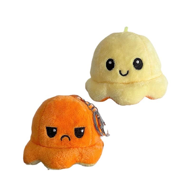 HEHWH Octopus Key Bag Reversible Octopus Octopus Plush Flip Fluffy Angry Smiling Funny Gift Keychain, Ring, Charm, Doll, Upside-Down Toy, Double-Sided оранжевый