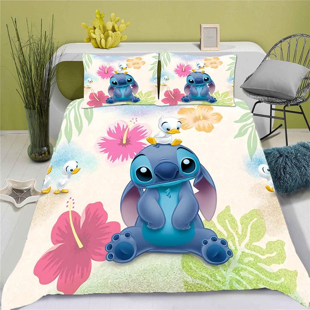 Stitch Anime Domácí Ložnice Přikrývka Severský polyesterový materiál vhodný pro děti i dospělé 3dílná sada