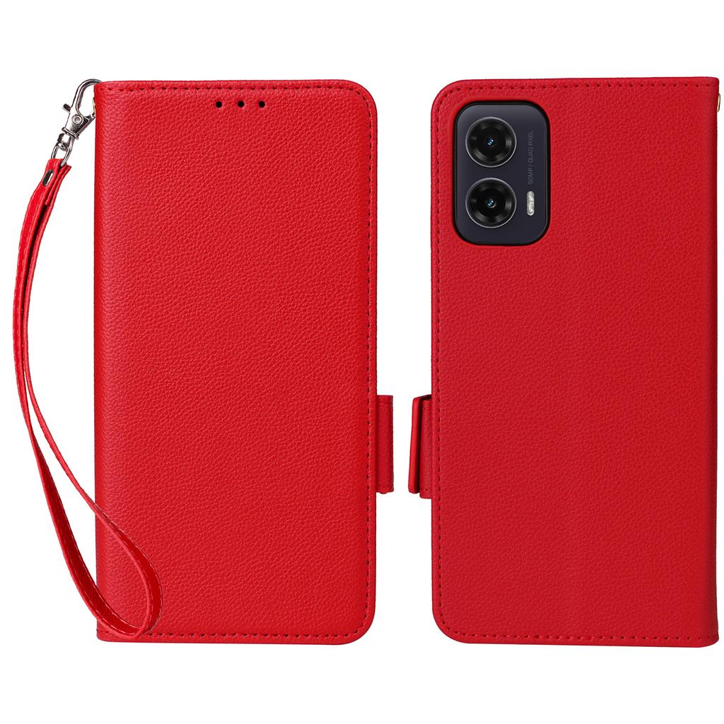 For Motorola Moto G35 5G Case with Wrist Strap Litchi Texture PU Leather Wallet Phone Cover