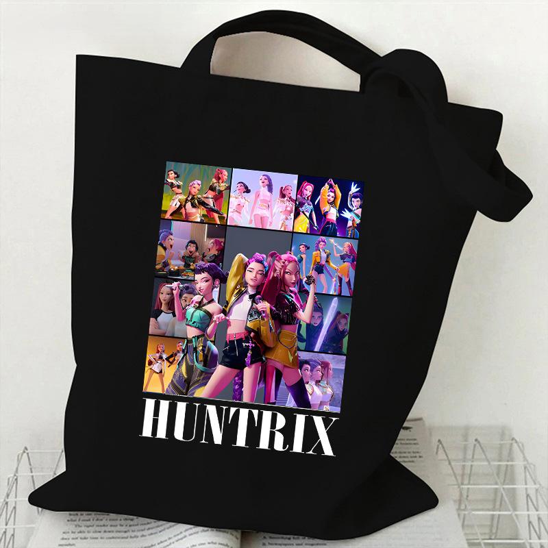 

Сумка-тоут из холста с принтом KPOP Demon Hunter Girl Group HUNTRX, на плечо, студенческая 35*40