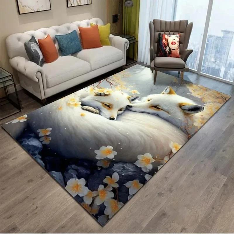 Cartoon Fox 3D Effect Rug–Colorful Animal Design for Kids Bedroom & Living Room | Soft Non-Slip Play Mat for Children Home Decor